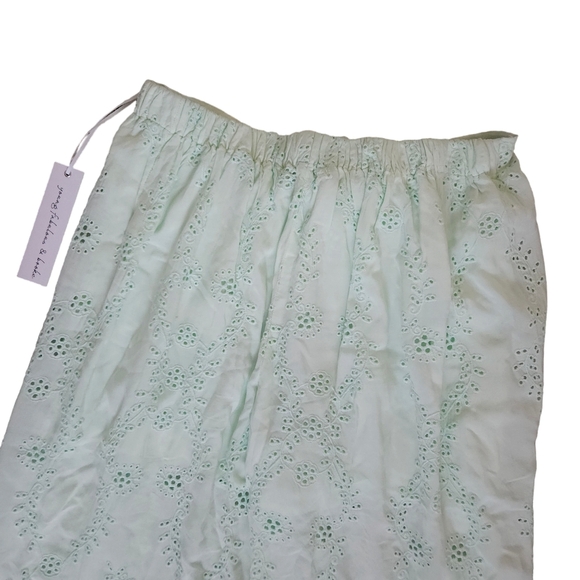 NWT Young Fabulous & Broke Geneva Wide Leg Tie Front Eyelet Pants Mint Green - Picture 4 of 9
